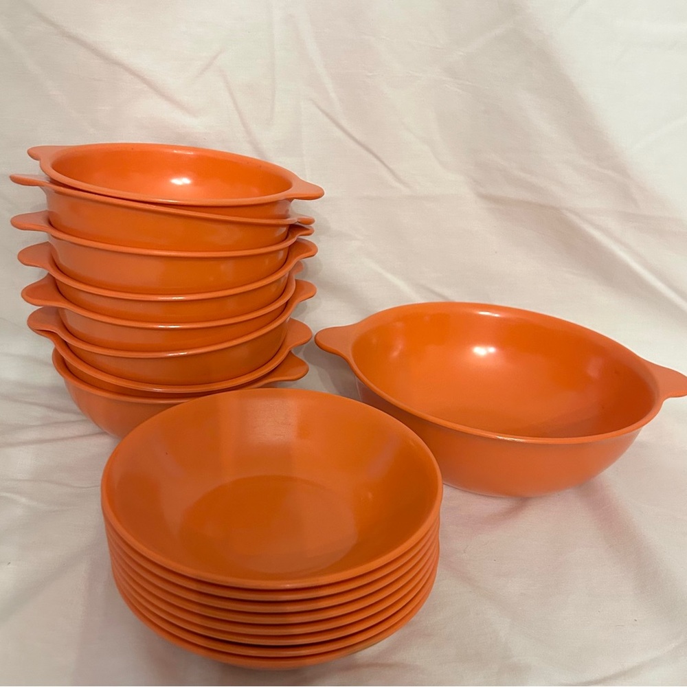 Vintage Mallo Ware P R Mallory Melamine Melmac Orange Bowl & Saucer Set